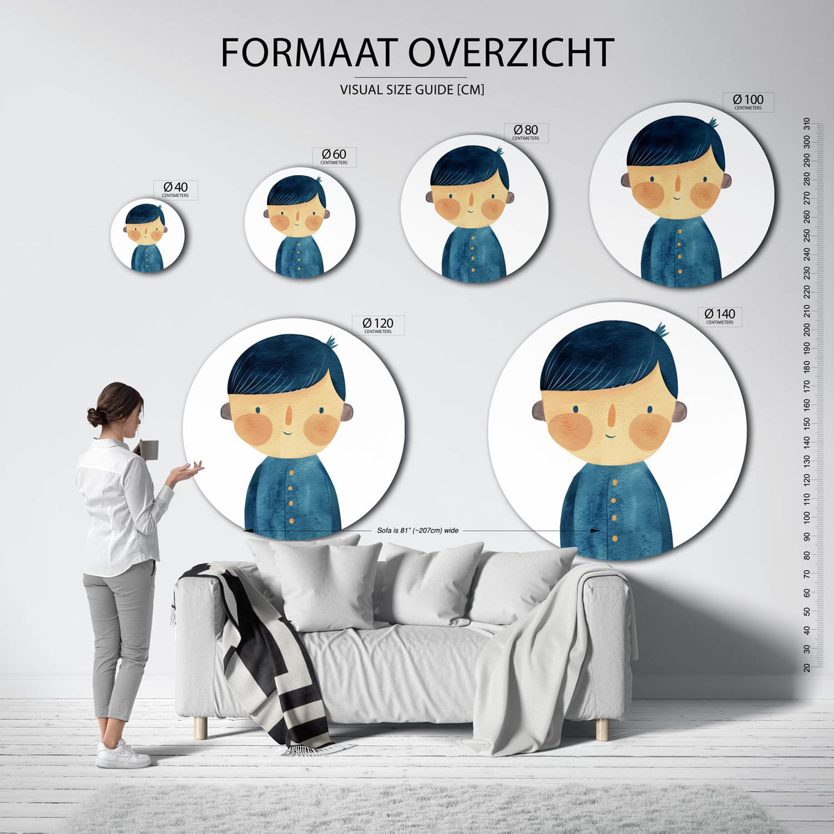Jongen met blauwe jas Muurcirkel