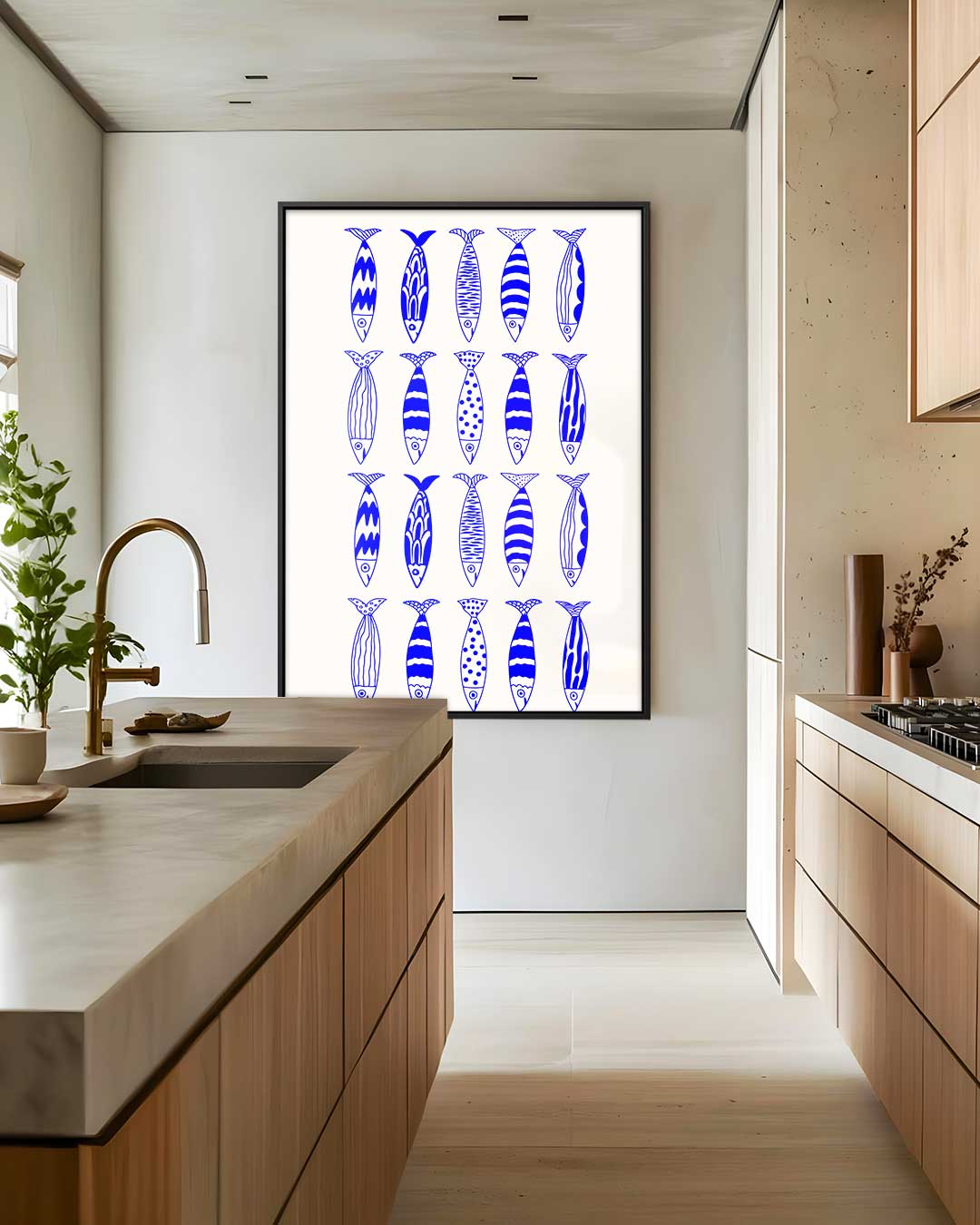 Abstract Vissenpatroon in Blauw Kunstwerk-canvas-dibond-plexiglas-wanddecoratie-WallArtistic