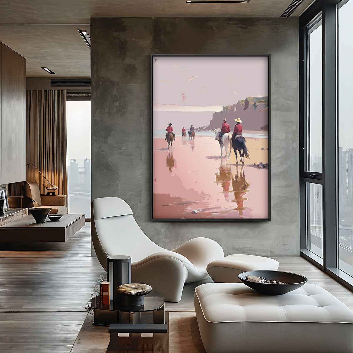 Strandrit bij Zonsondergang Kunstwerk-canvas-dibond-plexiglas-wanddecoratie-WallArtistic
