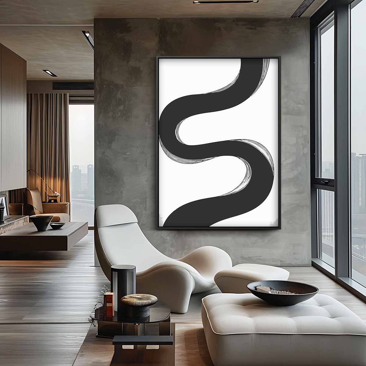 Zwarte Golf Beweging Kunstwerk-canvas-dibond-plexiglas-wanddecoratie-WallArtistic