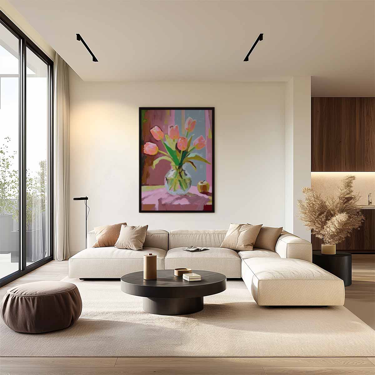 Vrolijke Tulpen in Vaas Kunstwerk-canvas-dibond-plexiglas-wanddecoratie-WallArtistic