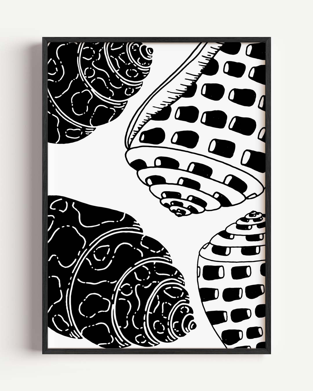 Zwart-wit schelpenkunstposter