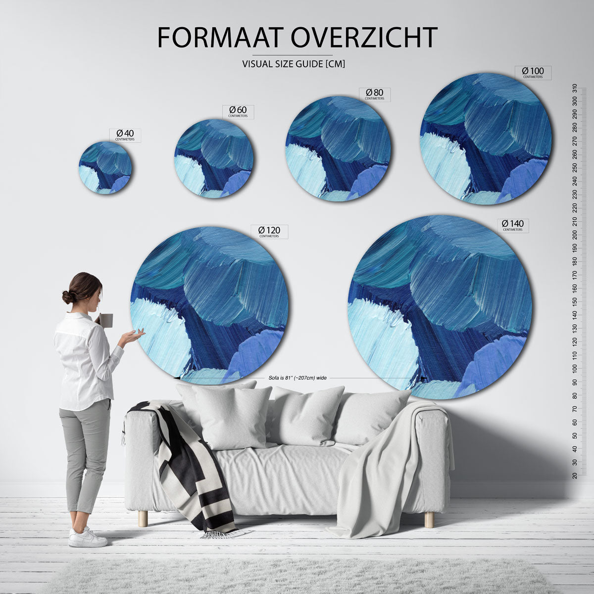 Blauwe penseelstreken Muurcirkel