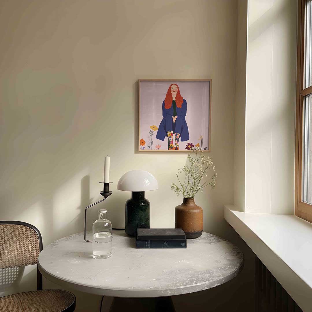 Vrouw met bloemenlaarzen Poster