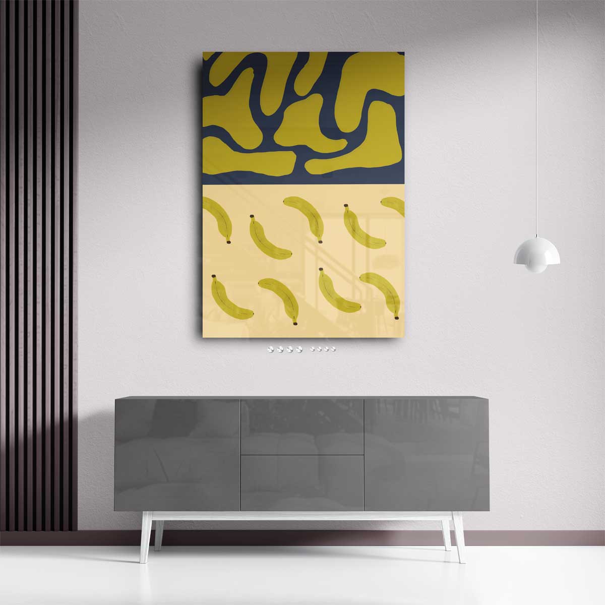 Bananenpatroon op Abstracte Blauwe Achtergrond Kunstwerk-canvas-dibond-plexiglas-wanddecoratie-WallArtistic
