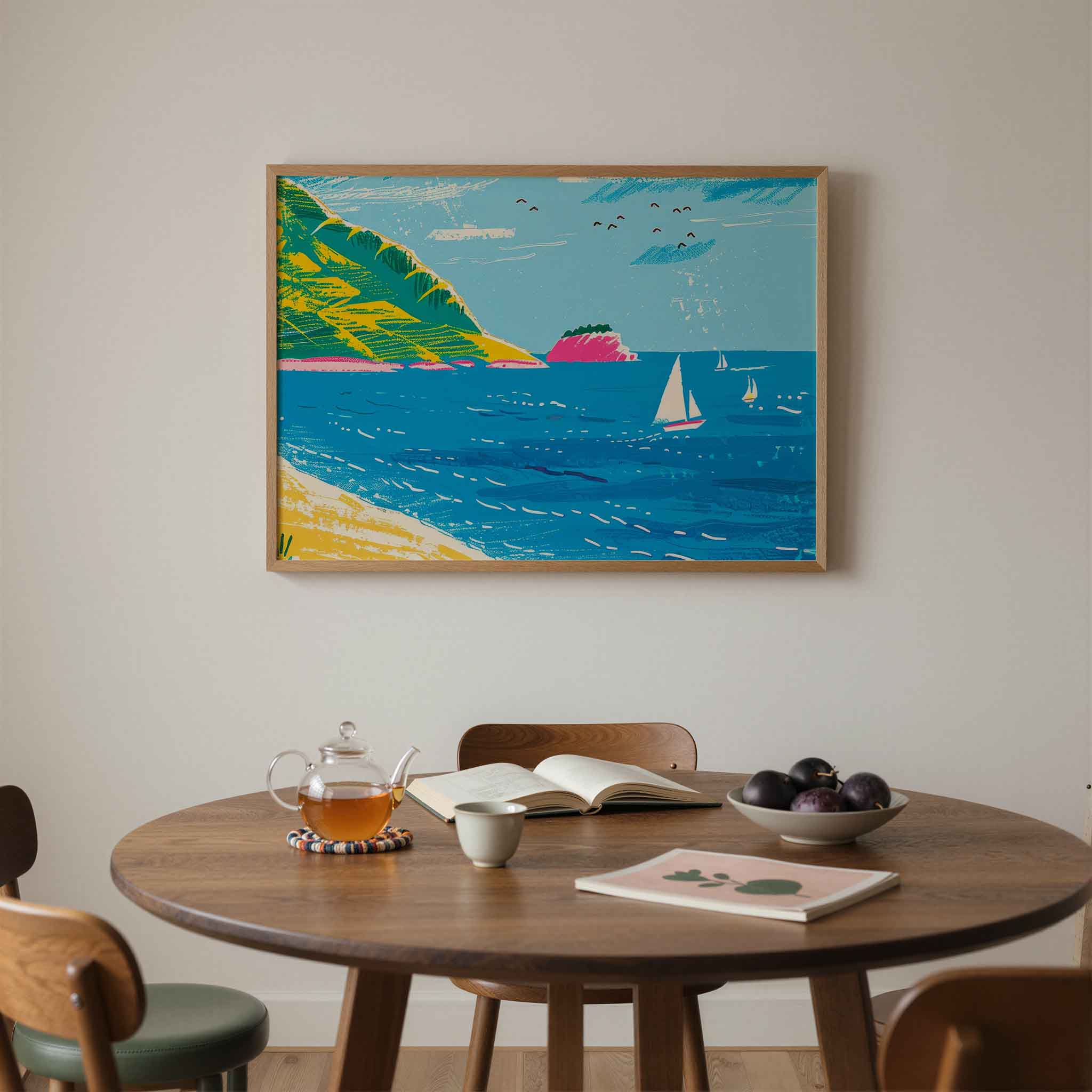 Zeilboten en kust Poster