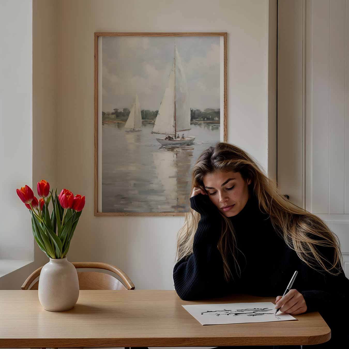 Zeilboot op Rustige Zee Poster