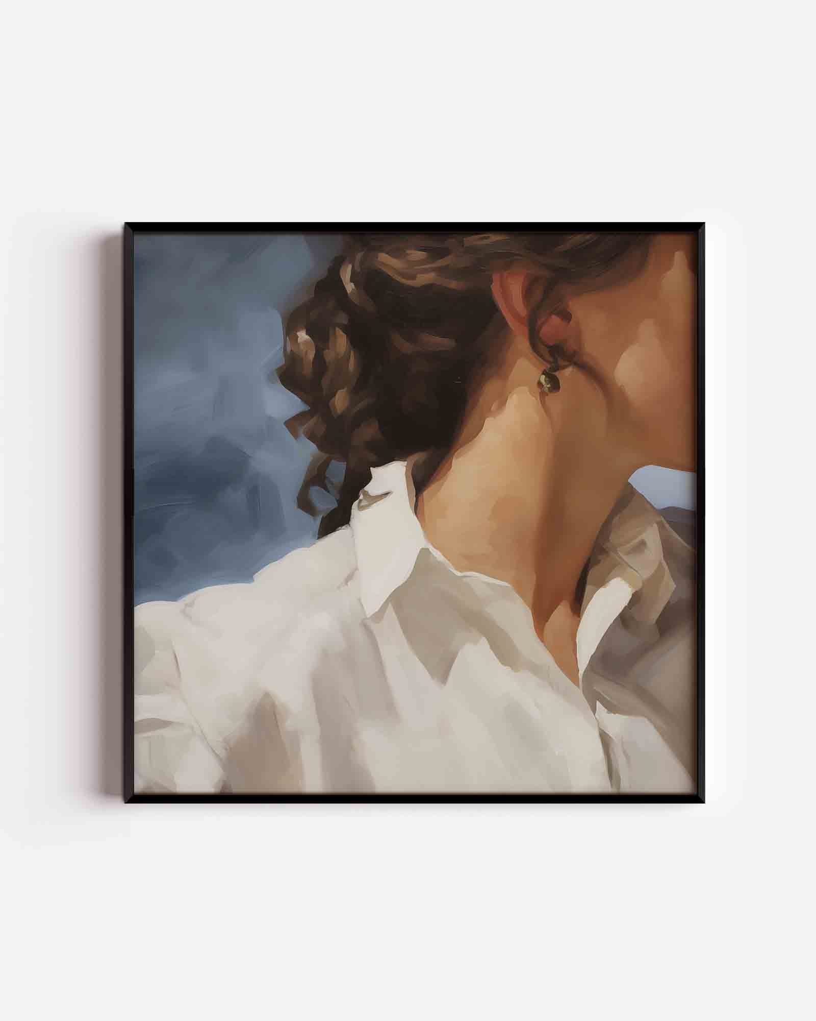 Vrouw in witte blouse Poster