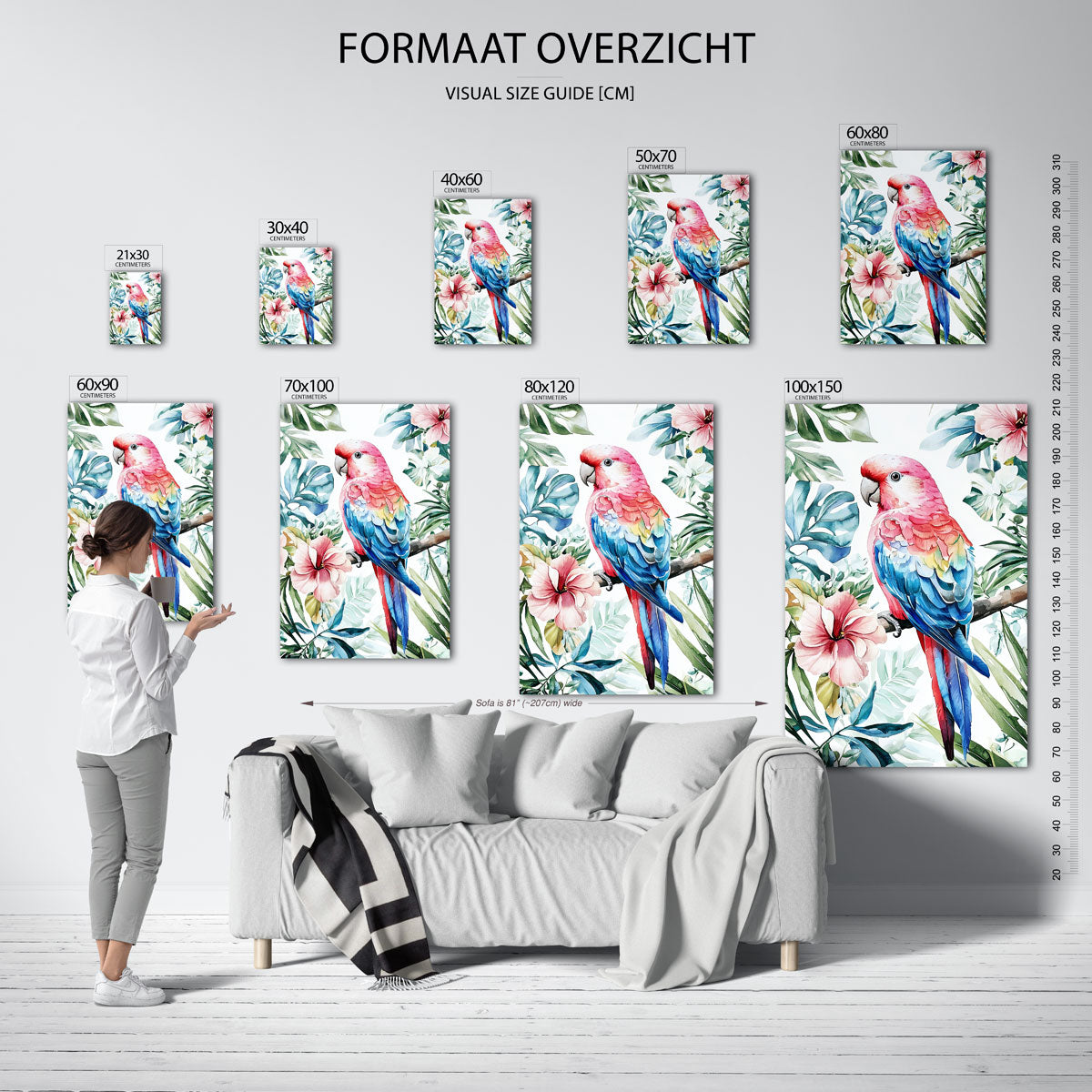Papegaai en bloemen Poster