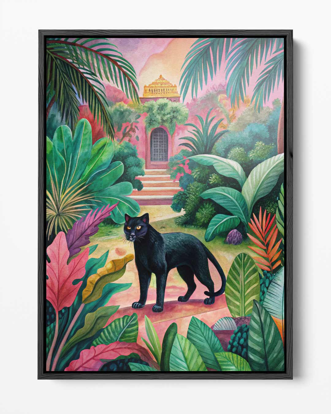 Tropische Oase met Zwarte Panter Kunstwerk-canvas-dibond-plexiglas-wanddecoratie-WallArtistic
