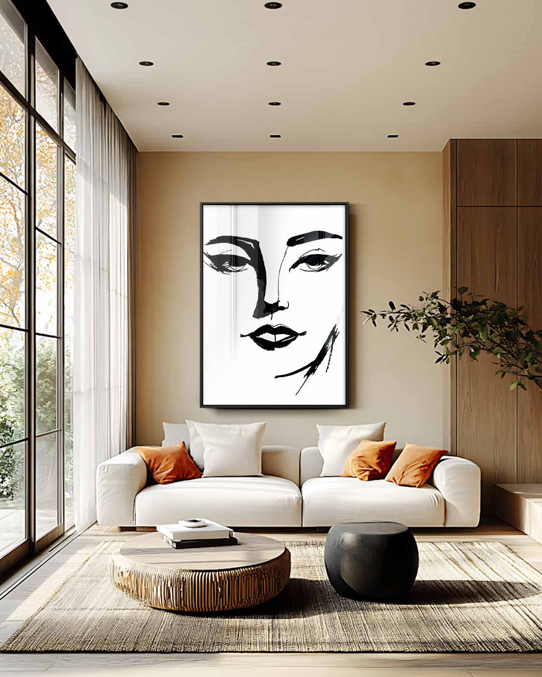 Minimalistisch Portret in Zwart-Wit Kunstwerk-canvas-dibond-plexiglas-wanddecoratie-WallArtistic