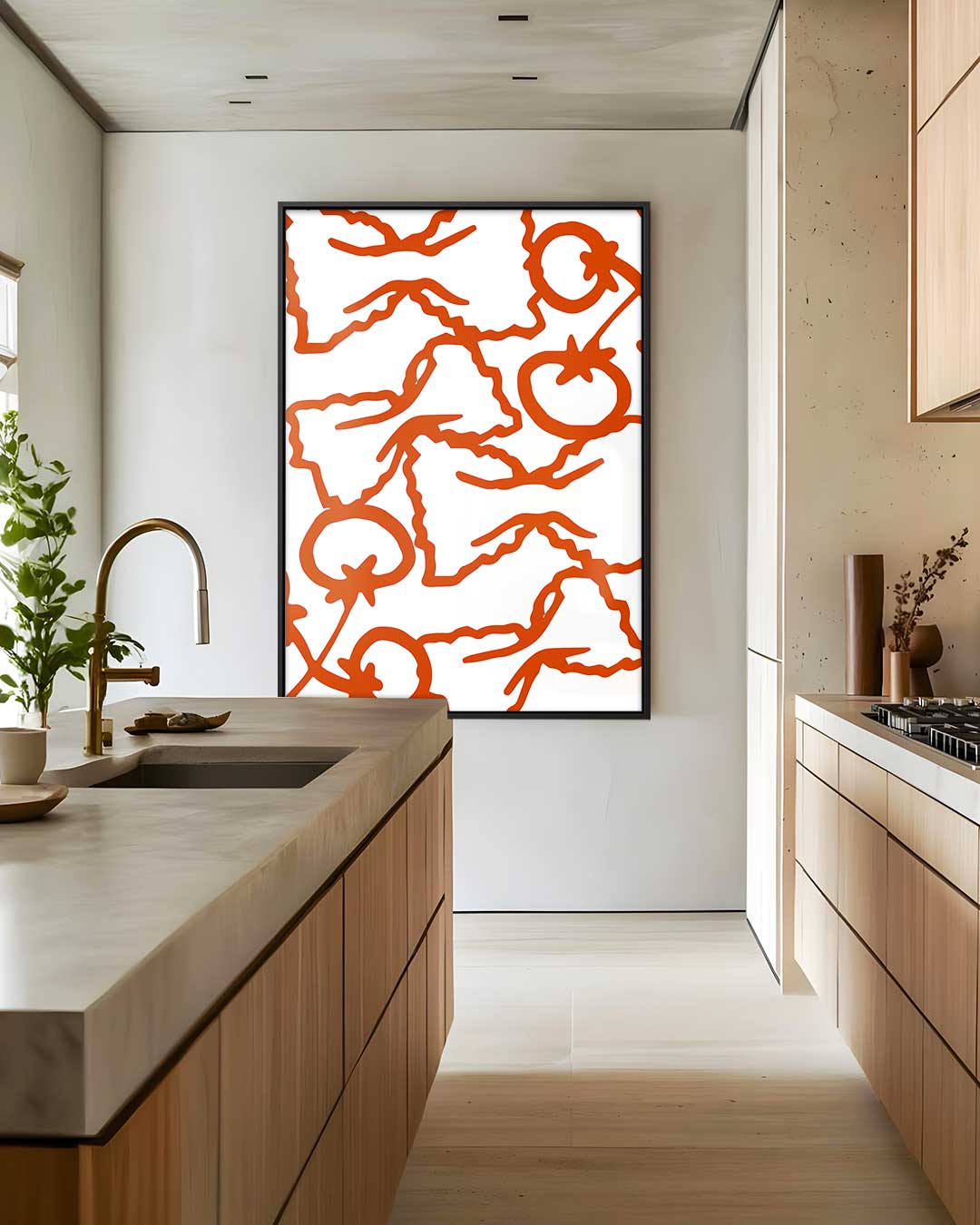Pasta en Tomaten Illustratie Kunstwerk-canvas-dibond-plexiglas-wanddecoratie-WallArtistic