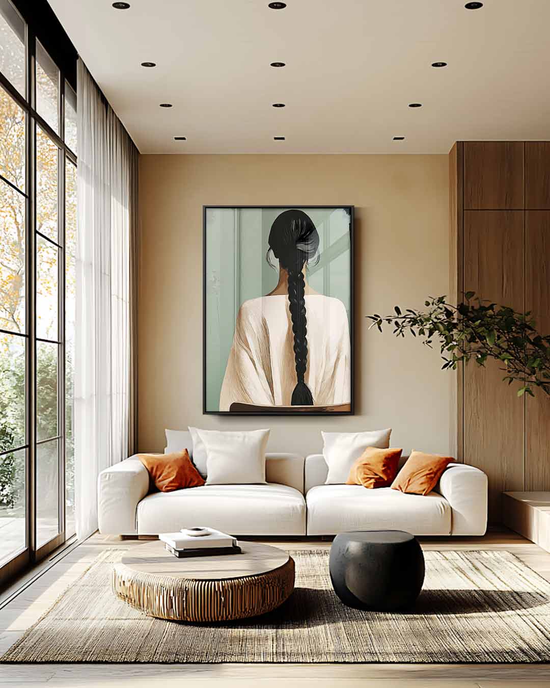 Vrouw met Vlecht Kunstwerk-canvas-dibond-plexiglas-wanddecoratie-WallArtistic