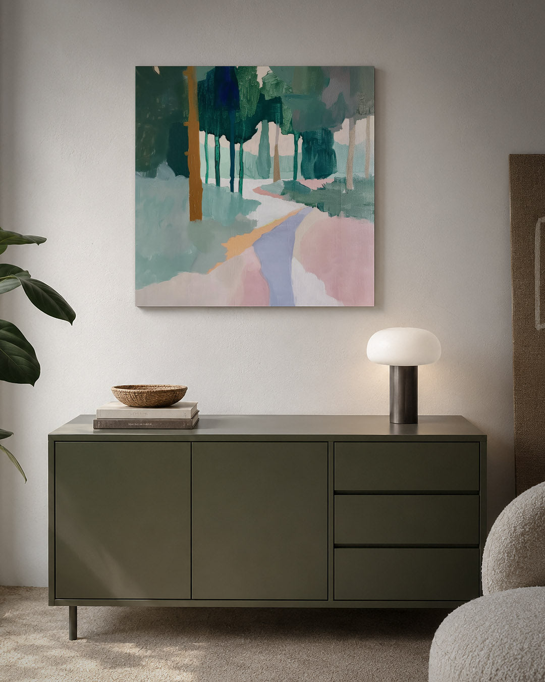 Boslandschap in kleurvlakken Kunstwerk