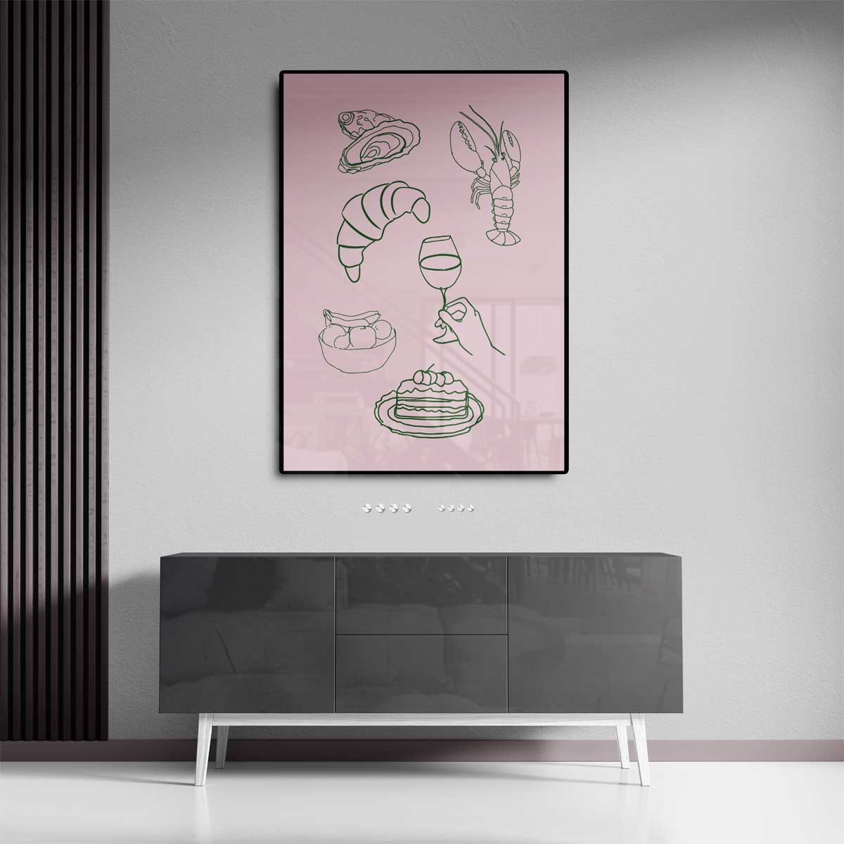 Culinaire Illustratie op Roze Kunstwerk-canvas-dibond-plexiglas-wanddecoratie-WallArtistic