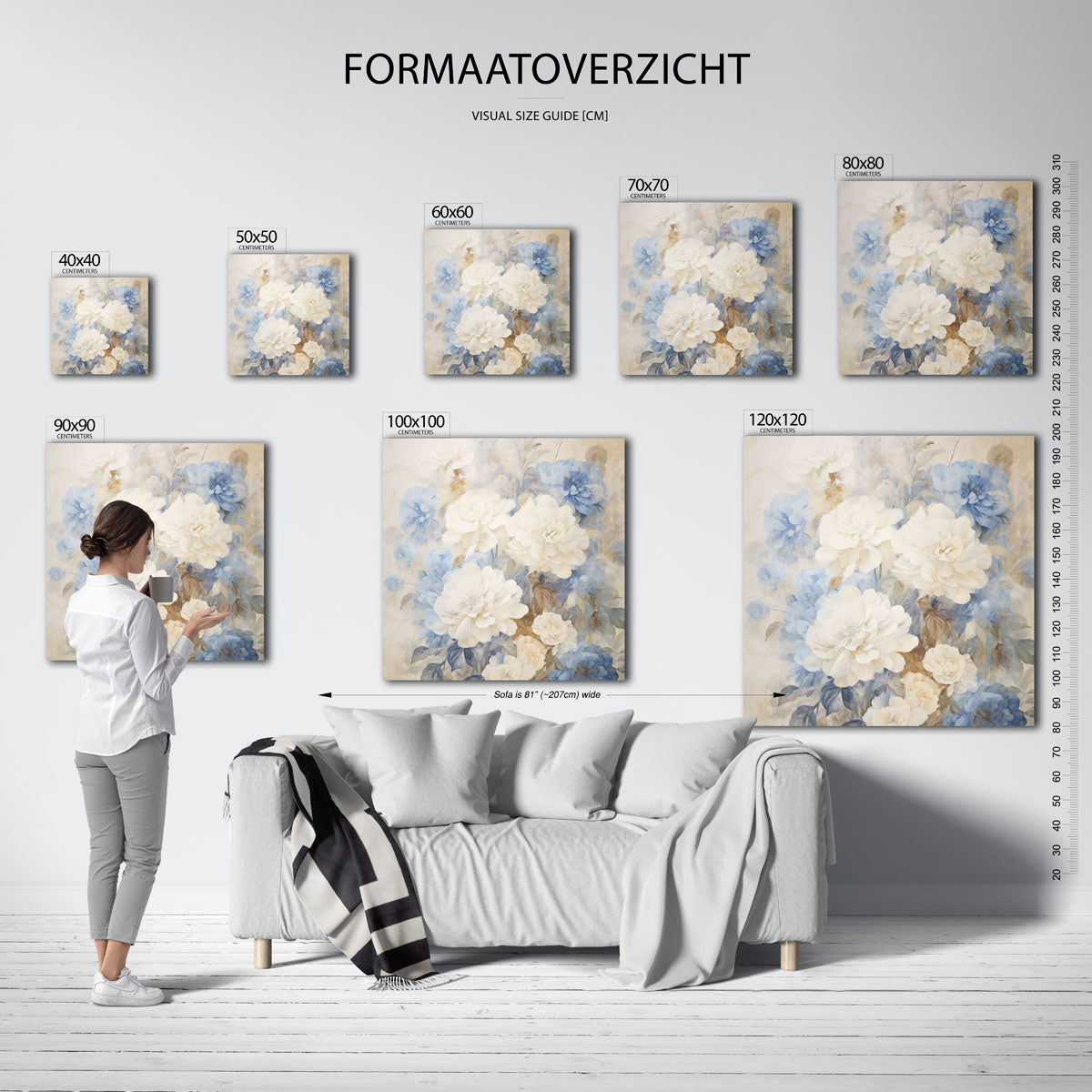 Bloemen in blauw en beige Poster