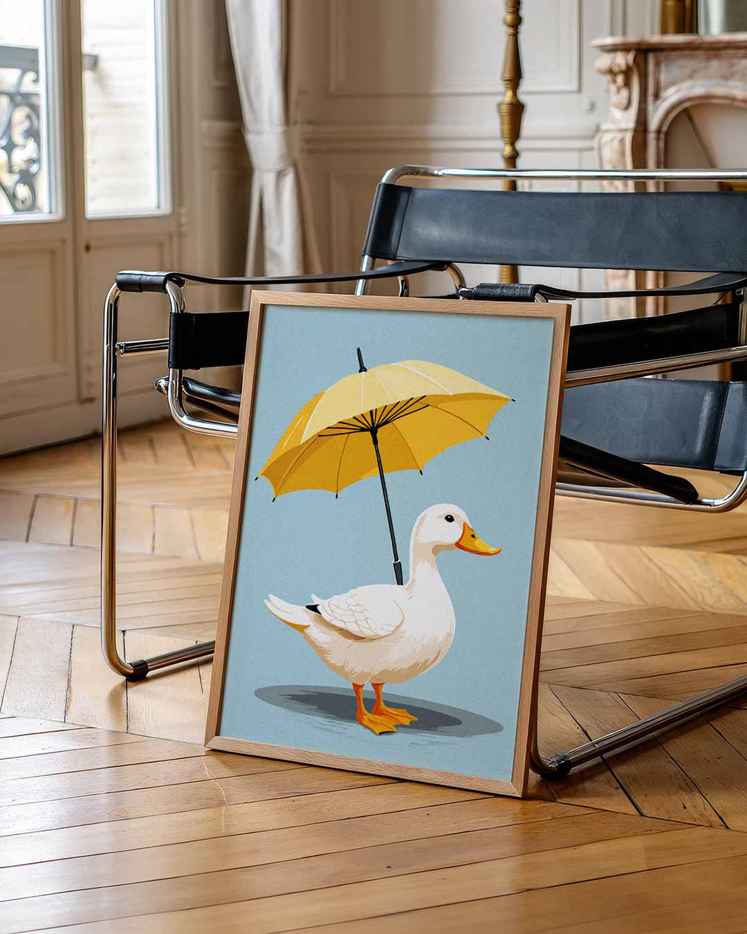 Vrolijke Eend met Paraplu Poster