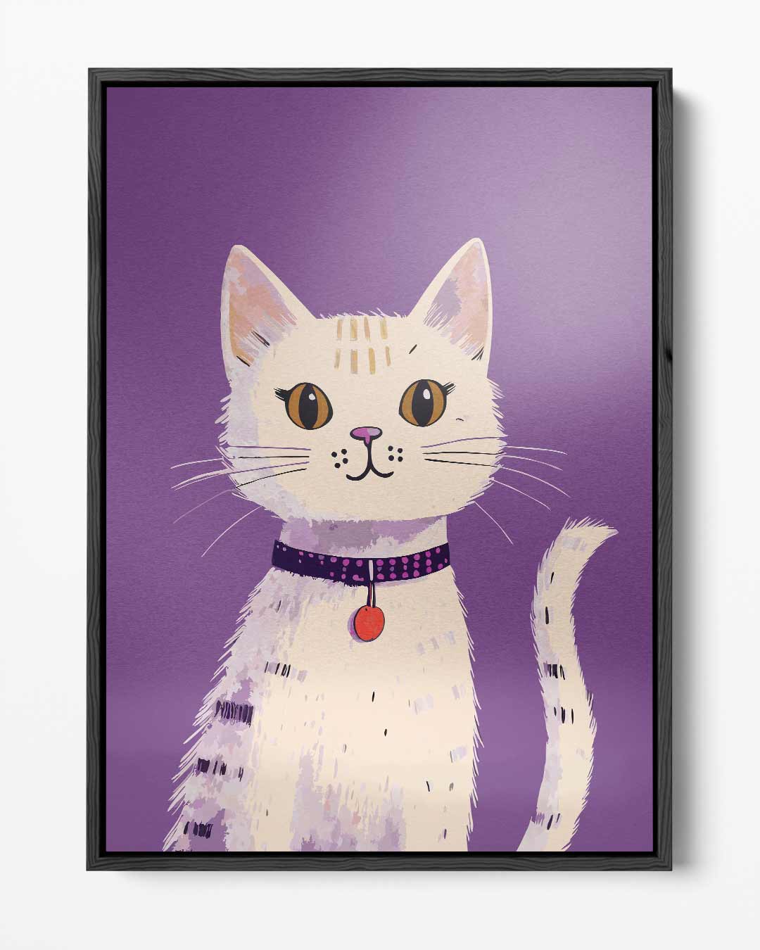 Speelse Kat op Paarse Achtergrond Kunstwerk-canvas-dibond-plexiglas-wanddecoratie-WallArtistic