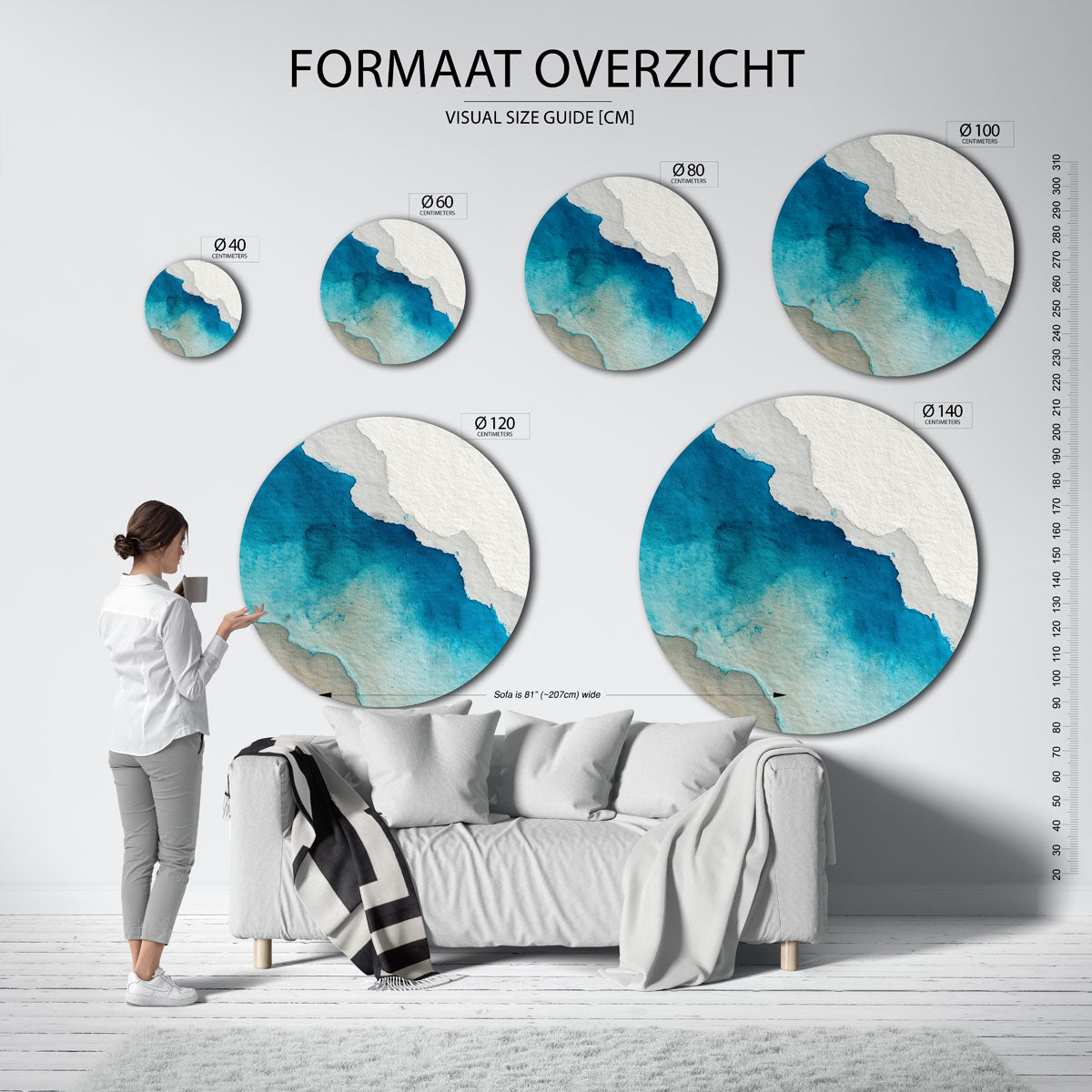 Blauwe en beige lagen Muurcirkel