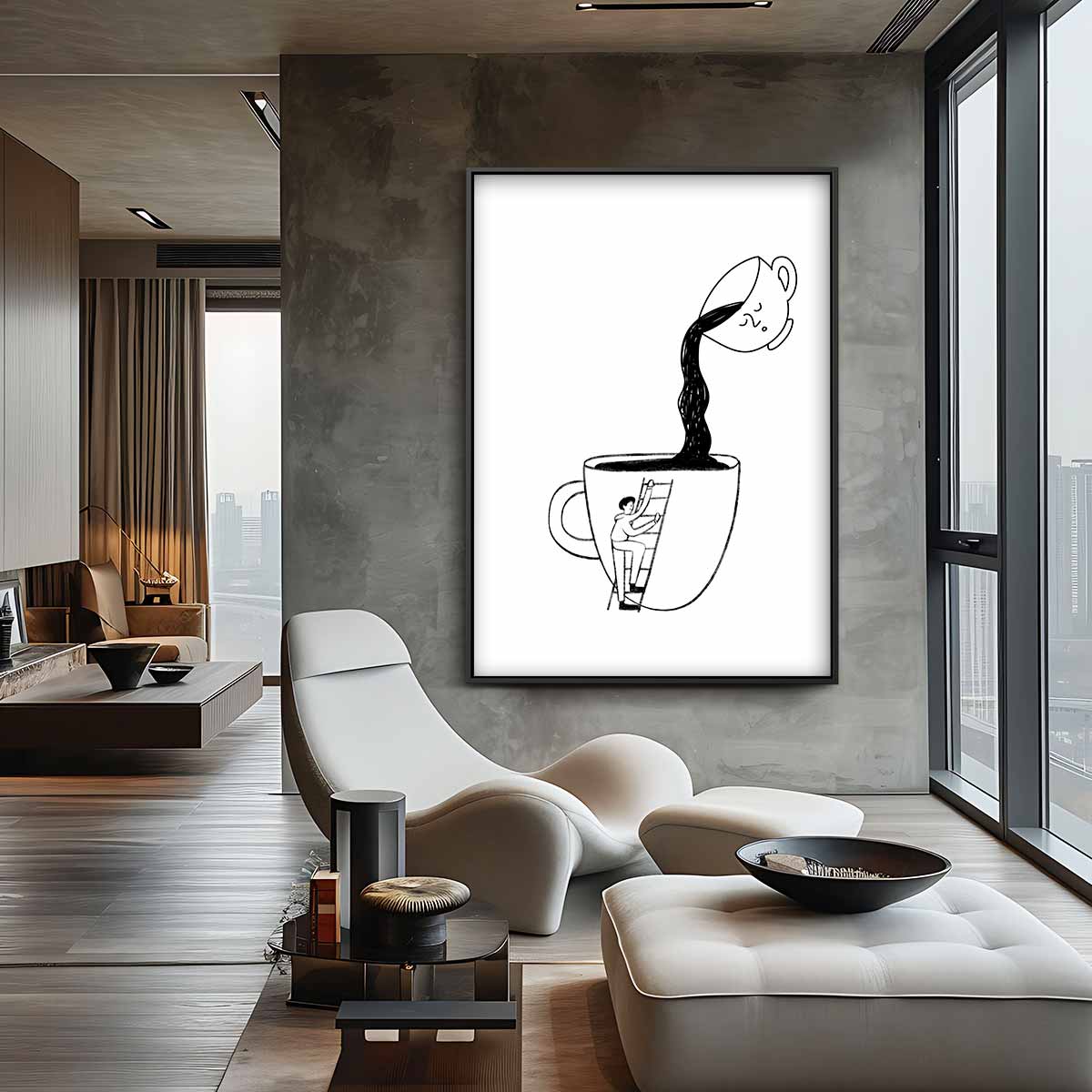 Avontuur in Koffiedromen Kunstwerk-canvas-dibond-plexiglas-wanddecoratie-WallArtistic