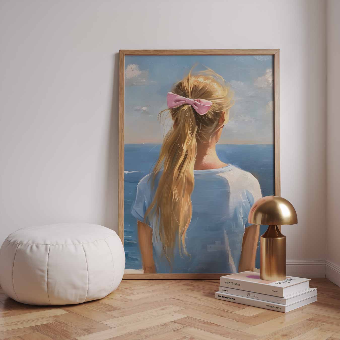 Zeezicht met Roze Strik Poster
