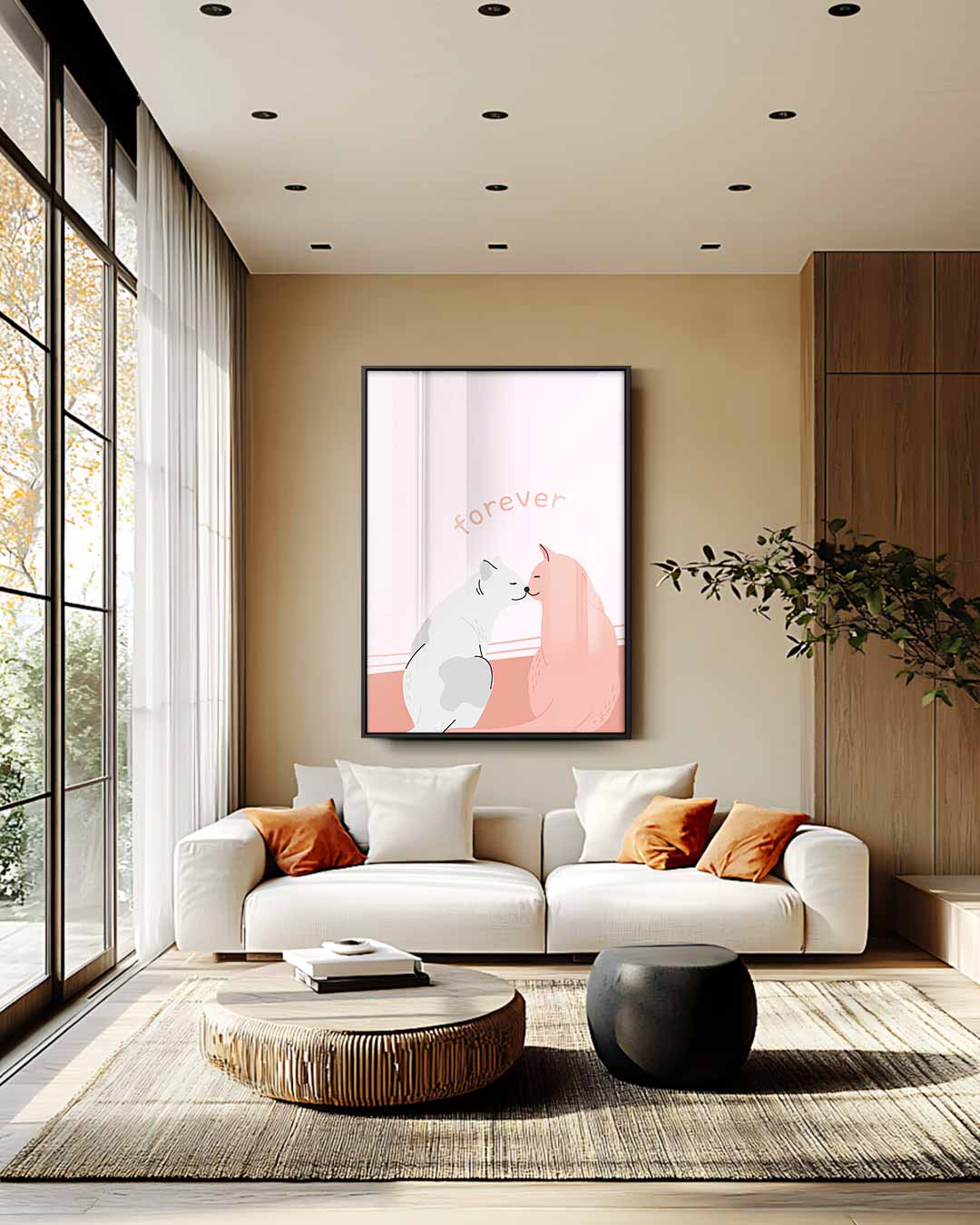 Liefdevolle Katten Illustratie Kunstwerk-canvas-dibond-plexiglas-wanddecoratie-WallArtistic