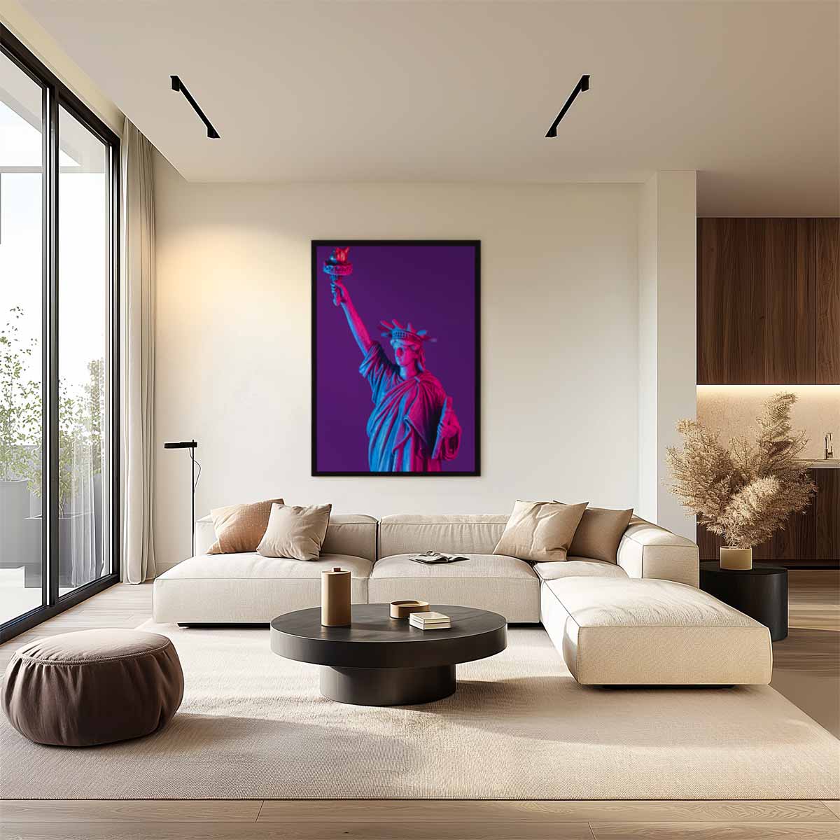 Vrijheidsbeeld in Neonkleuren Kunstwerk-canvas-dibond-plexiglas-wanddecoratie-WallArtistic