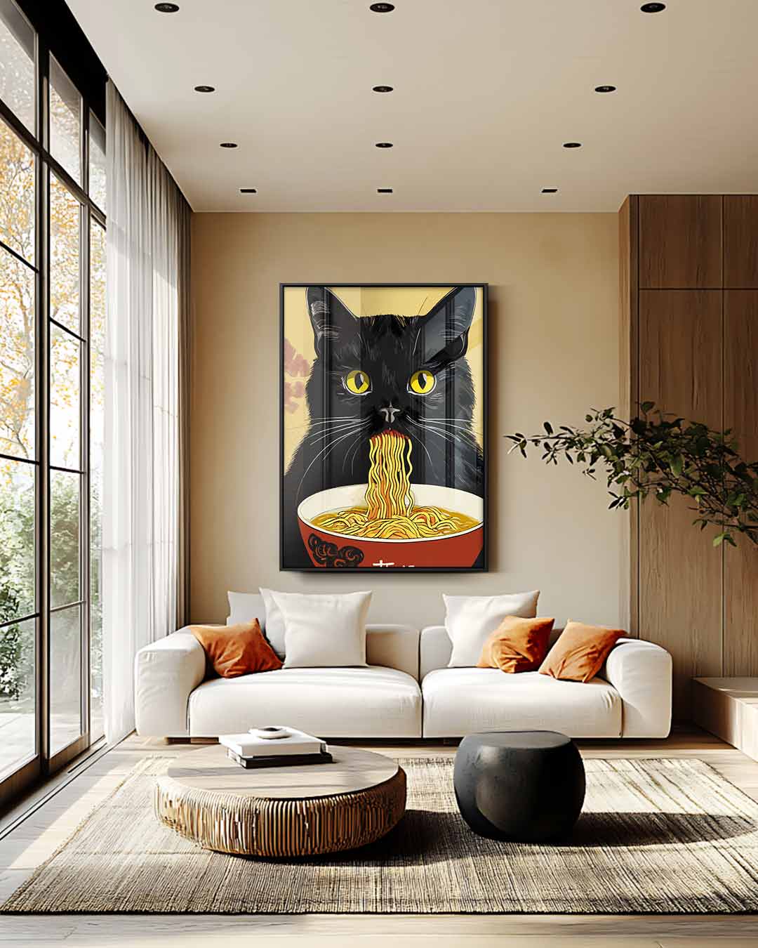 Kat met Noodles Kunstwerk-canvas-dibond-plexiglas-wanddecoratie-WallArtistic