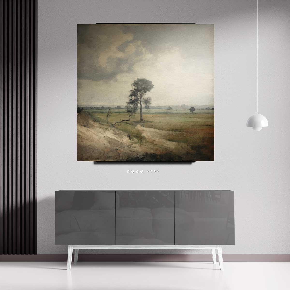Rustiek Landschap met Eenzame Boom Kunstwerk-canvas-dibond-plexiglas-wanddecoratie-WallArtistic