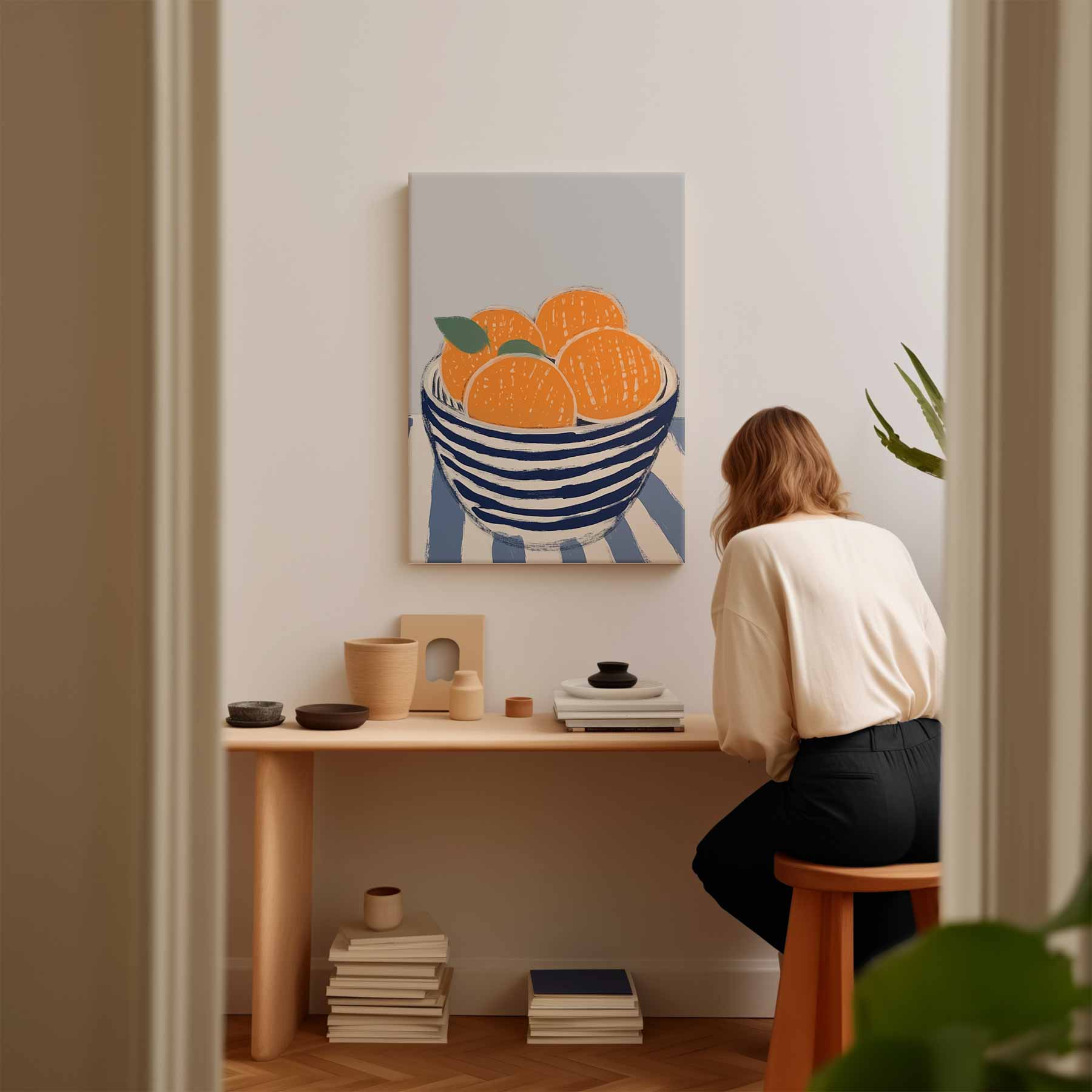 Zomerse Citrus in Streepjeskom Kunstwerk-canvas-dibond-plexiglas-wanddecoratie-WallArtistic
