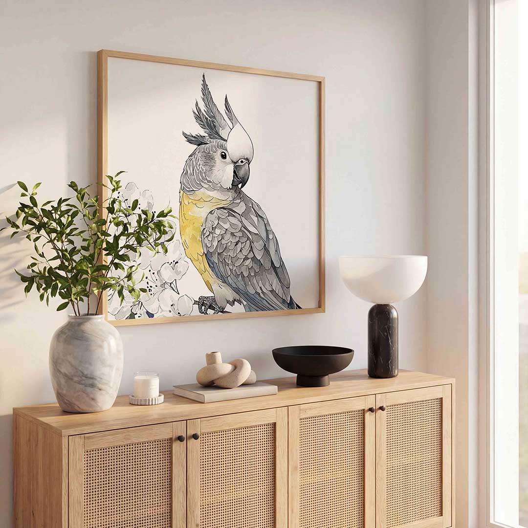 Papegaai met bloemen Poster