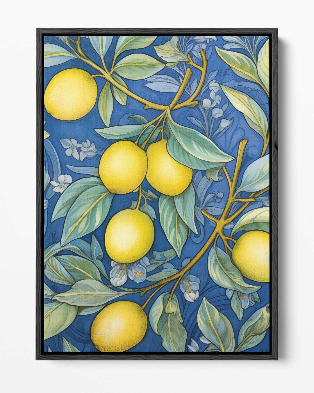 Kleurrijke Citroen Illustratie op Blauw Kunstwerk-canvas-dibond-plexiglas-wanddecoratie-WallArtistic