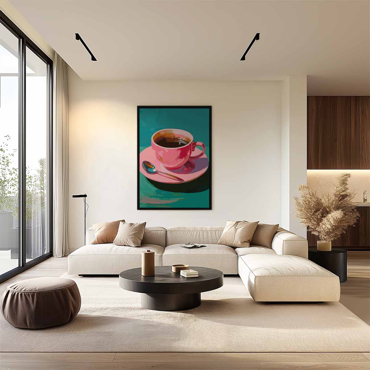 Koffie in een Roze Kopje Kunstwerk-canvas-dibond-plexiglas-wanddecoratie-WallArtistic