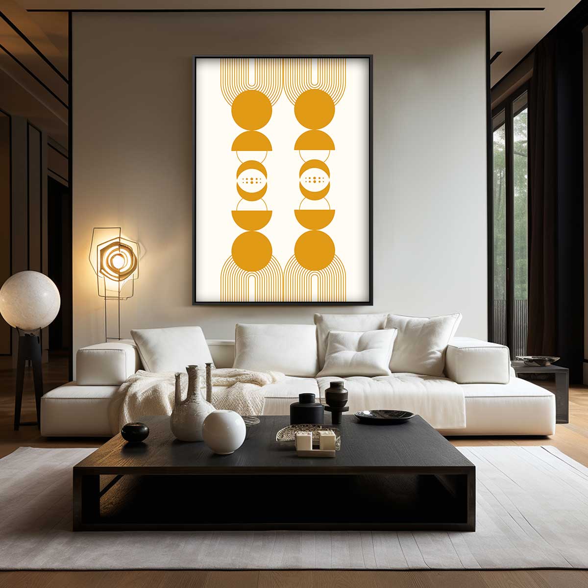 Retro Gele Geometrie Poster Kunstwerk-canvas-dibond-plexiglas-wanddecoratie-WallArtistic
