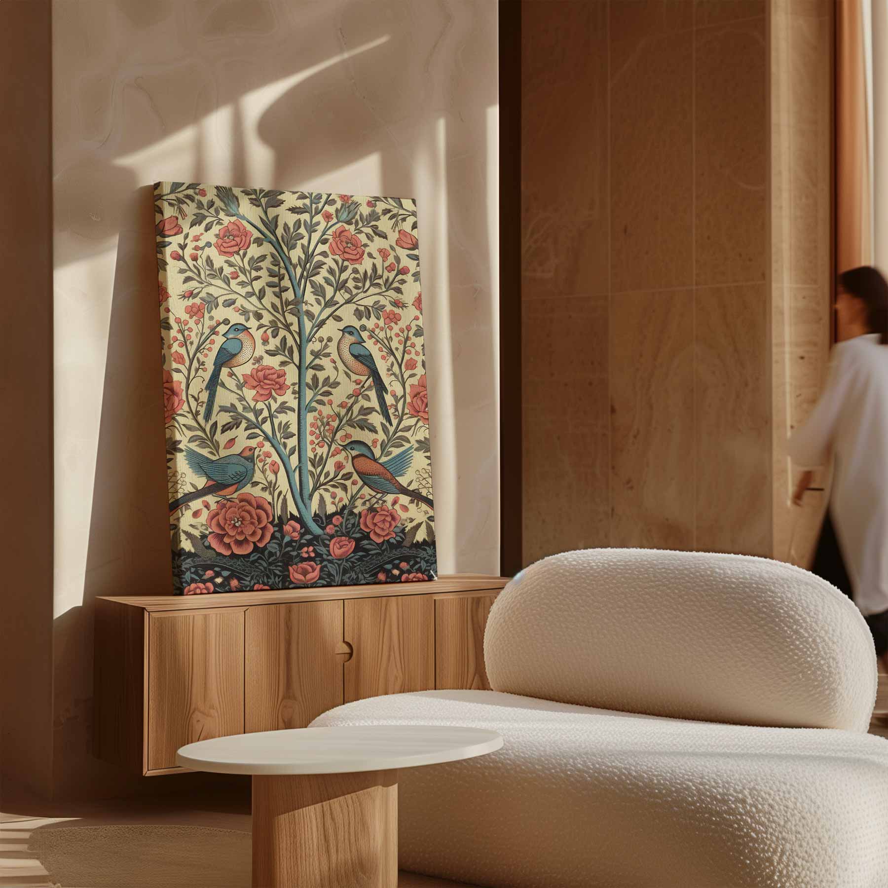 Bloemen en Vogels Paradijs Kunstwerk-canvas-dibond-plexiglas-wanddecoratie-WallArtistic