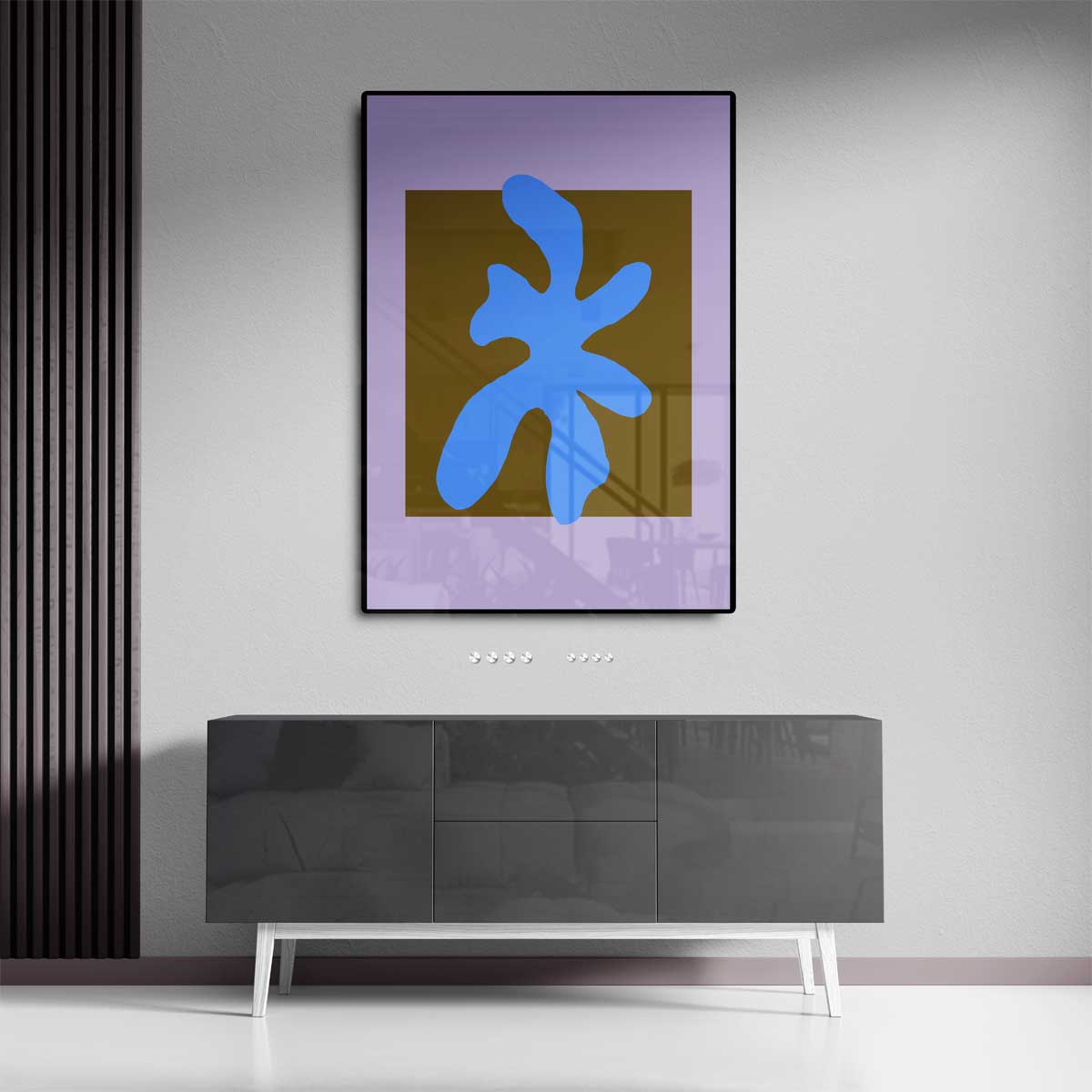 Abstracte Blauw Op Kleurblok Kunstwerk-canvas-dibond-plexiglas-wanddecoratie-WallArtistic