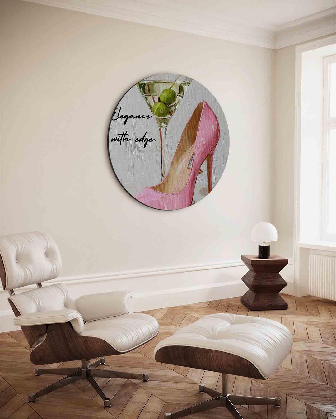 Martini en roze pump Muurcirkel