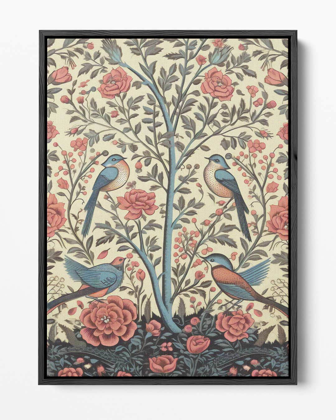 Bloemen en Vogels Paradijs Kunstwerk-canvas-dibond-plexiglas-wanddecoratie-WallArtistic