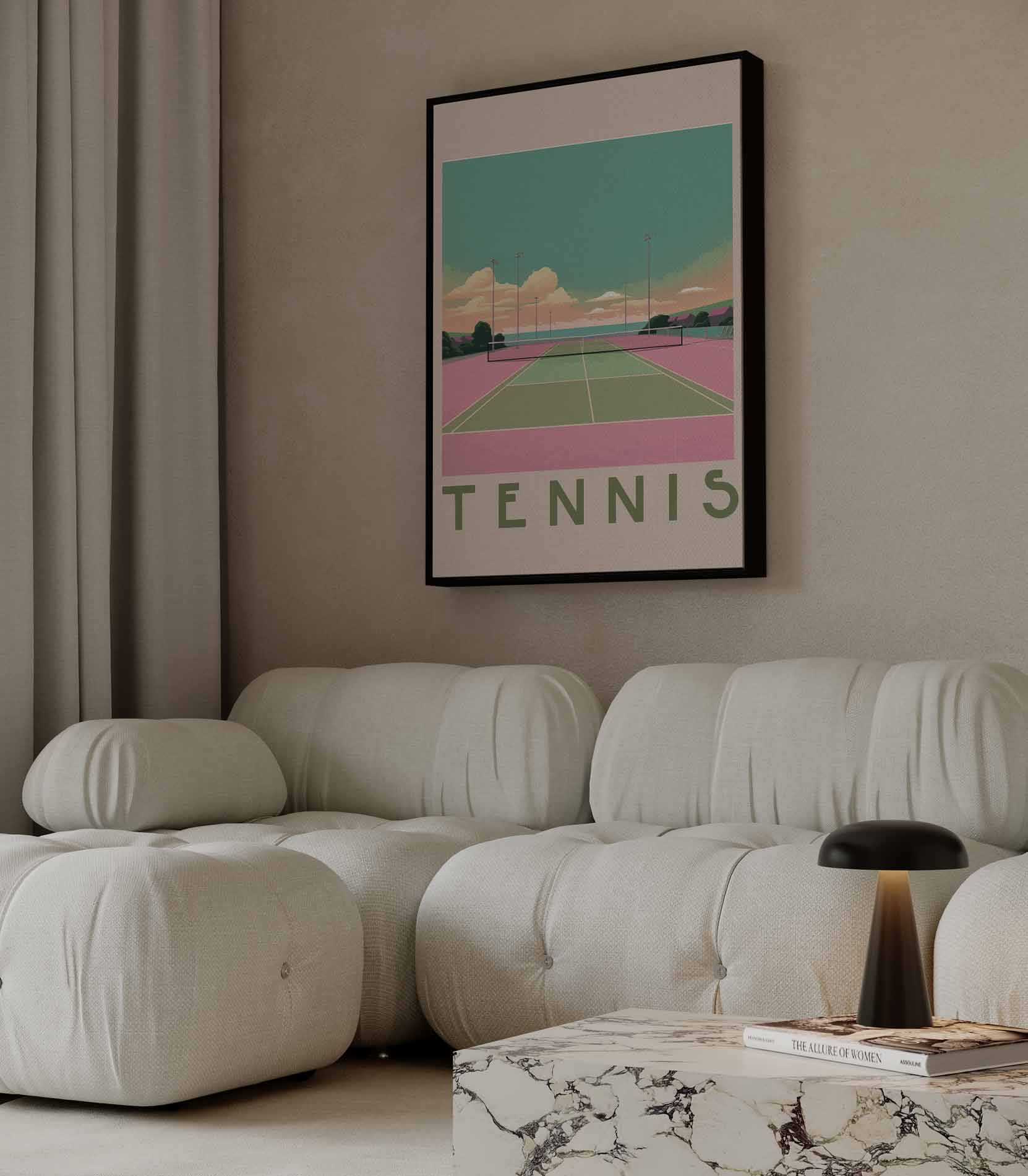 Kleurrijke Tennisbaan Zonsondergang Kunstwerk-canvas-dibond-plexiglas-wanddecoratie-WallArtistic