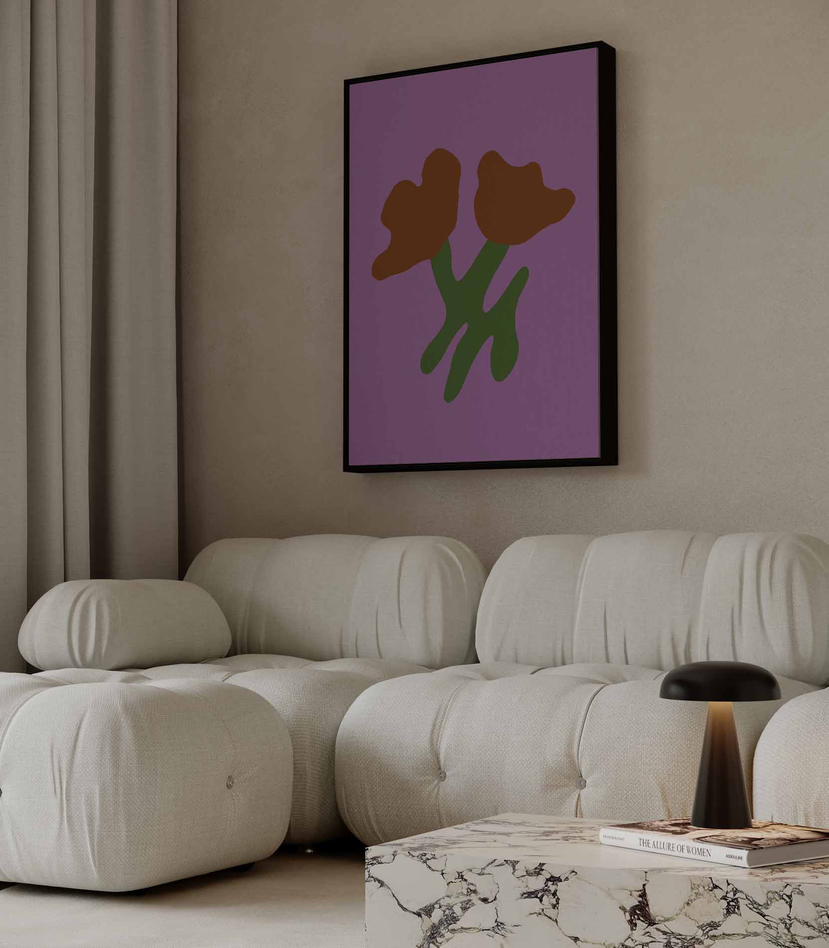 Simpele Bloemenschikking op Paarse Achtergrond Kunstwerk-canvas-dibond-plexiglas-wanddecoratie-WallArtistic