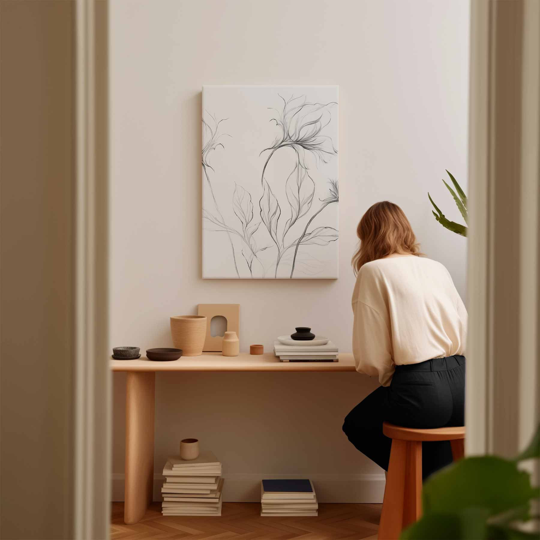 Elegante Bloemschets Kunstwerk-canvas-dibond-plexiglas-wanddecoratie-WallArtistic