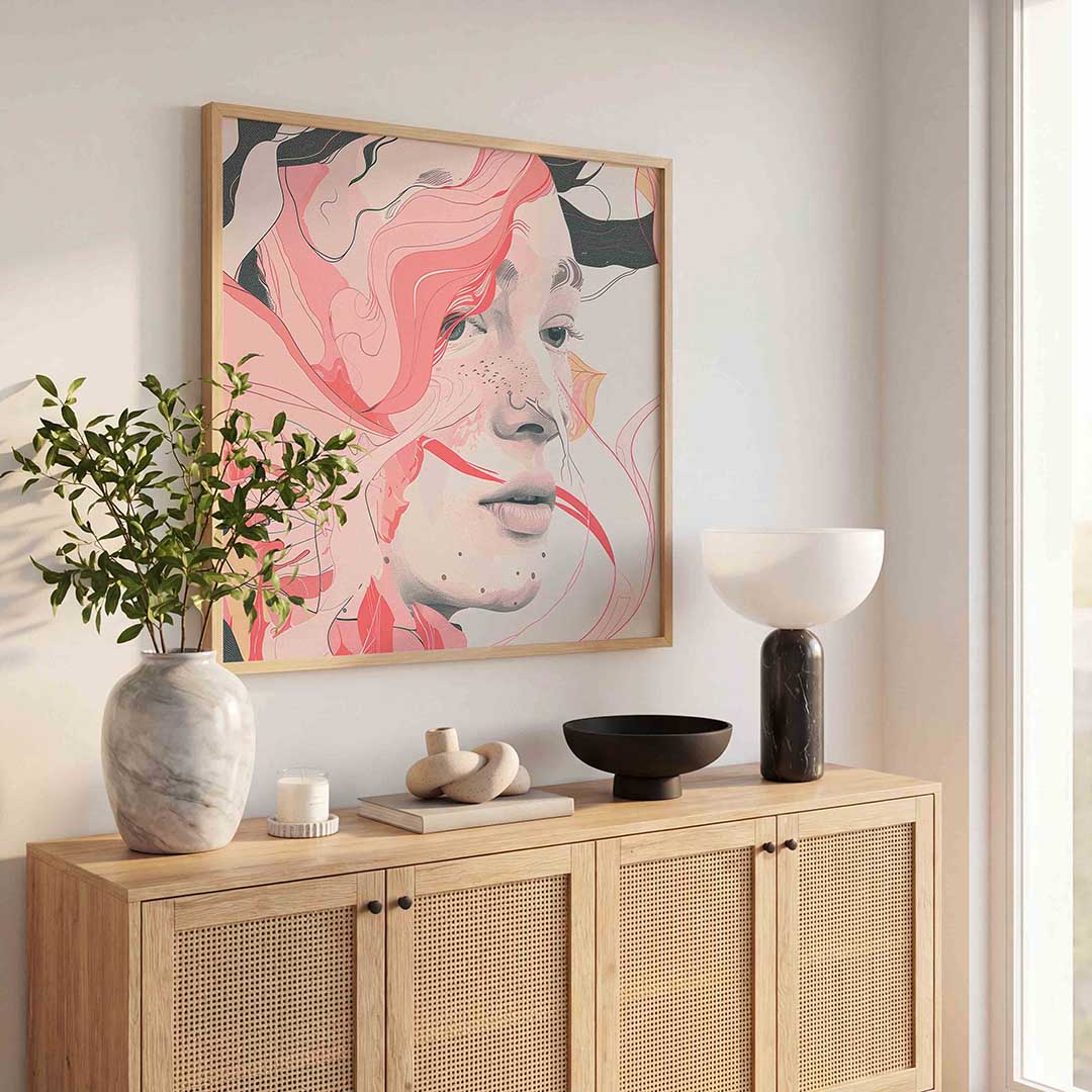 Abstracte roze gezicht Poster