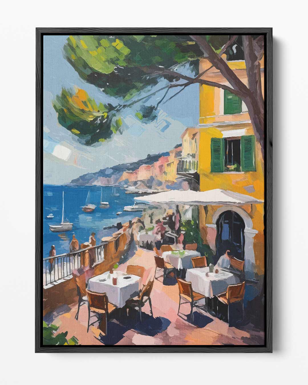 Zonnig Terras aan de Middellandse Zee Kunstwerk-canvas-dibond-plexiglas-wanddecoratie-WallArtistic