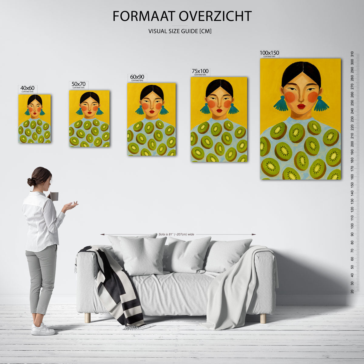 Vrouw met kiwi's Kunstwerk