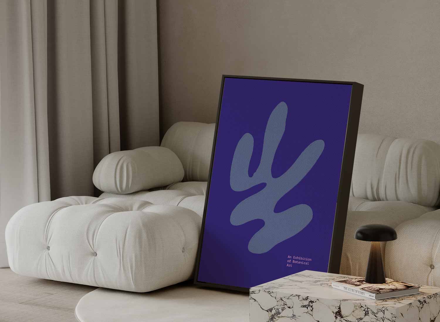 Blauwe Botanische Expressie Kunstwerk-canvas-dibond-plexiglas-wanddecoratie-WallArtistic