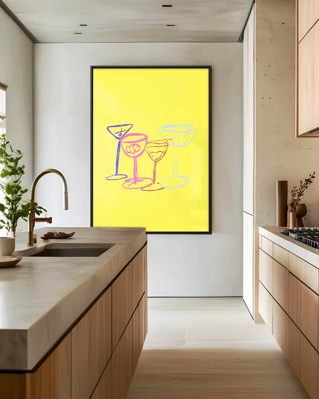 Vrolijke Glazen Illustratie Kunstwerk-canvas-dibond-plexiglas-wanddecoratie-WallArtistic