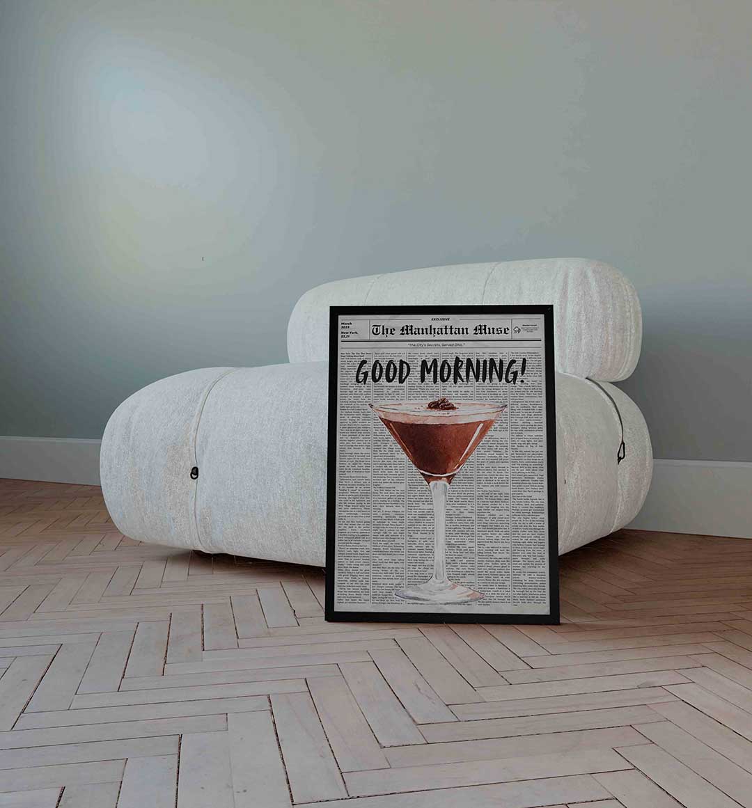 Cocktailglas op krant Poster
