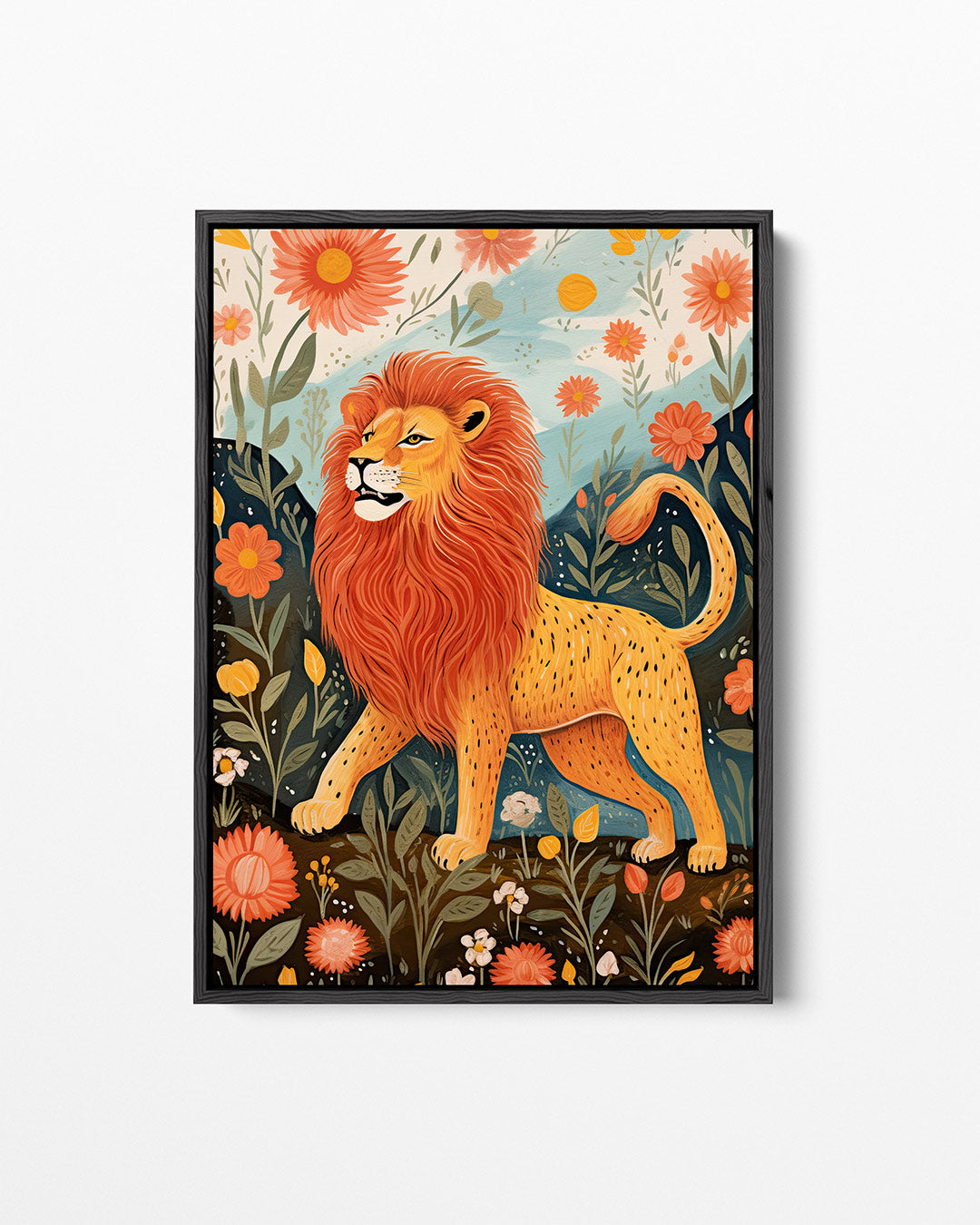 Leeuw en bloemen Kunstwerk