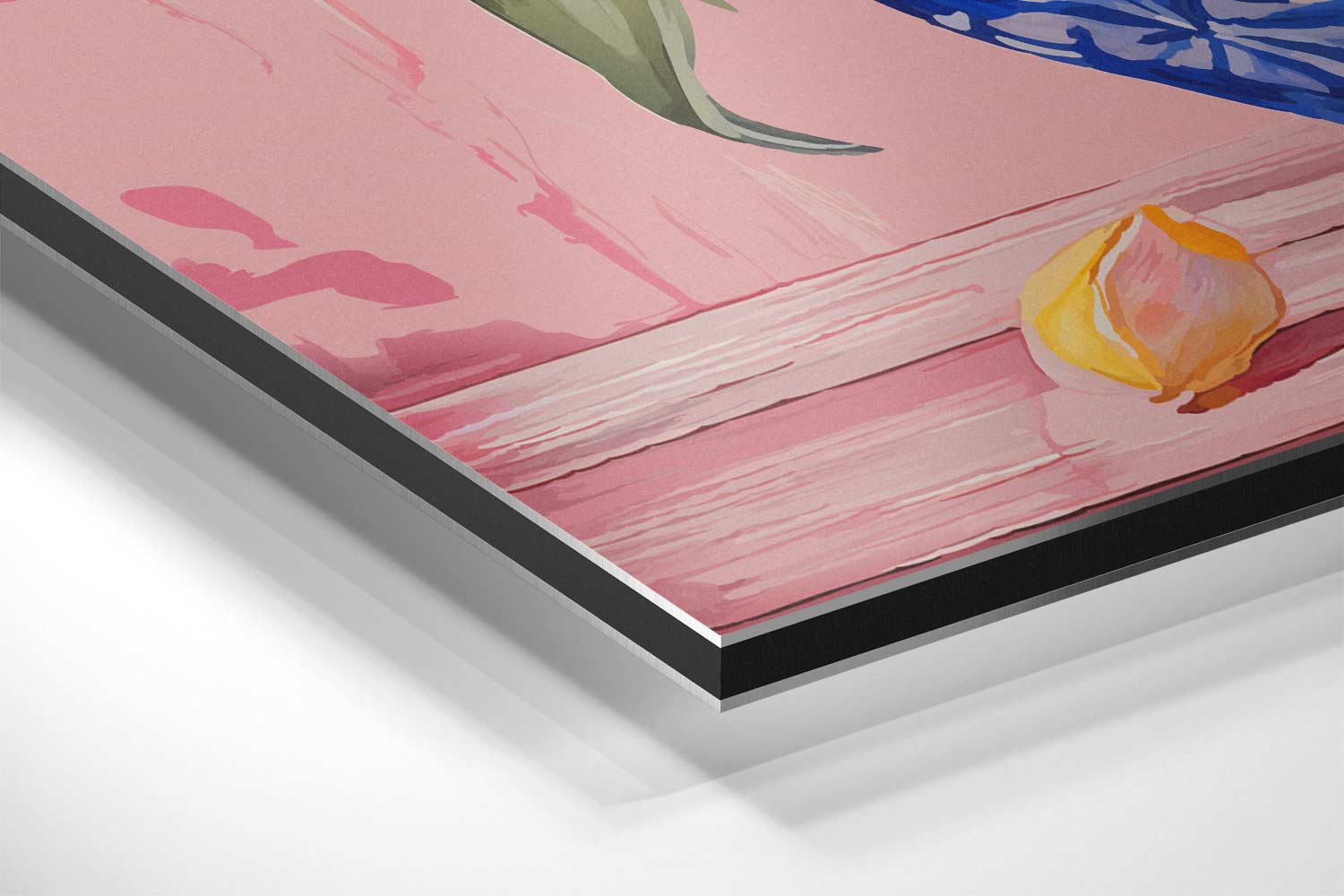 Stralende Tulpen in Blauwe Vaas Kunstwerk-canvas-dibond-plexiglas-wanddecoratie-WallArtistic