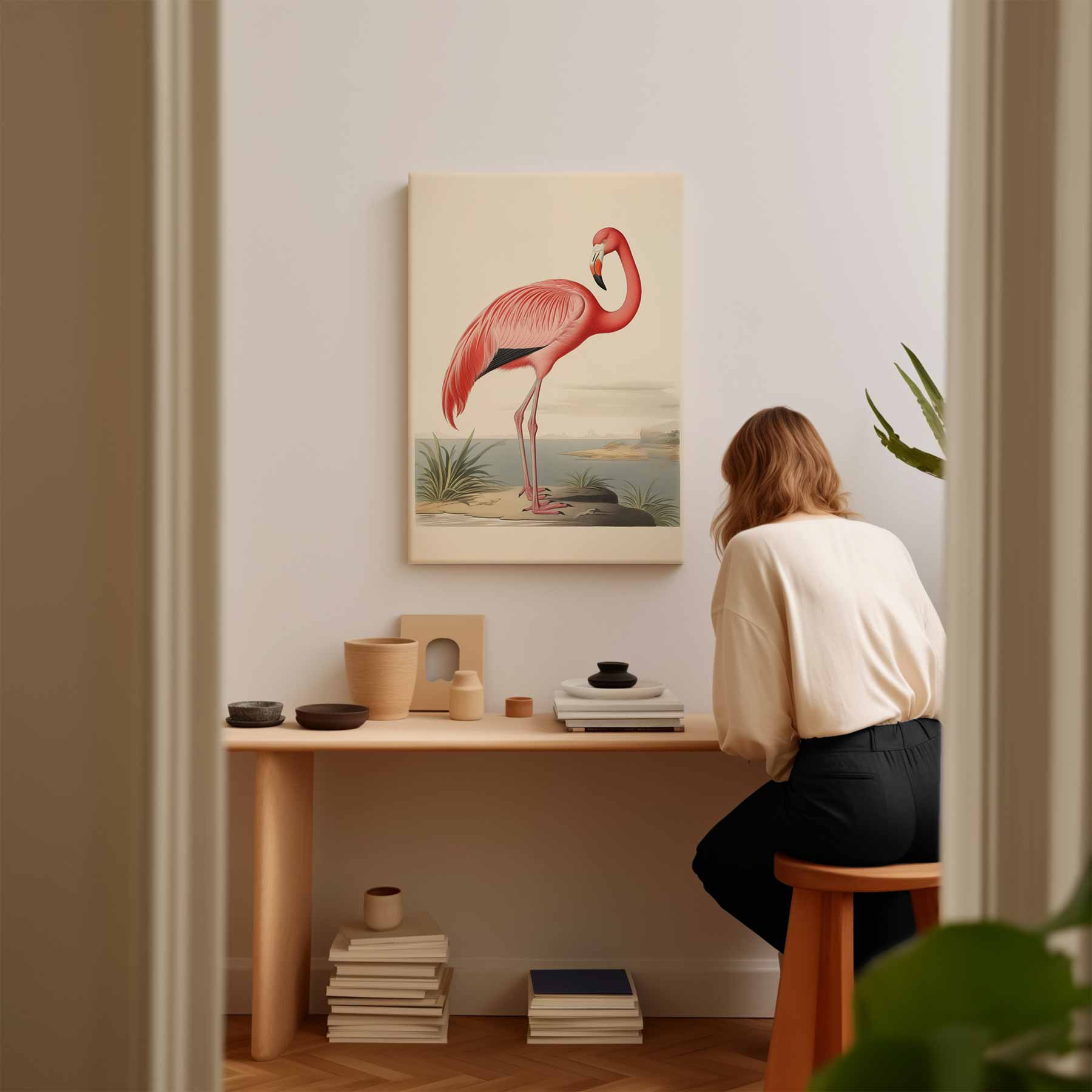 Elegante Flamingo Print Kunstwerk-canvas-dibond-plexiglas-wanddecoratie-WallArtistic